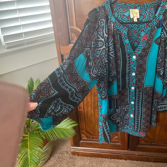 Anthropologie Blouse Boho Hippie Festival Paisley Blue Tunic Peasant Fairy S.L - Picture 6 of 6